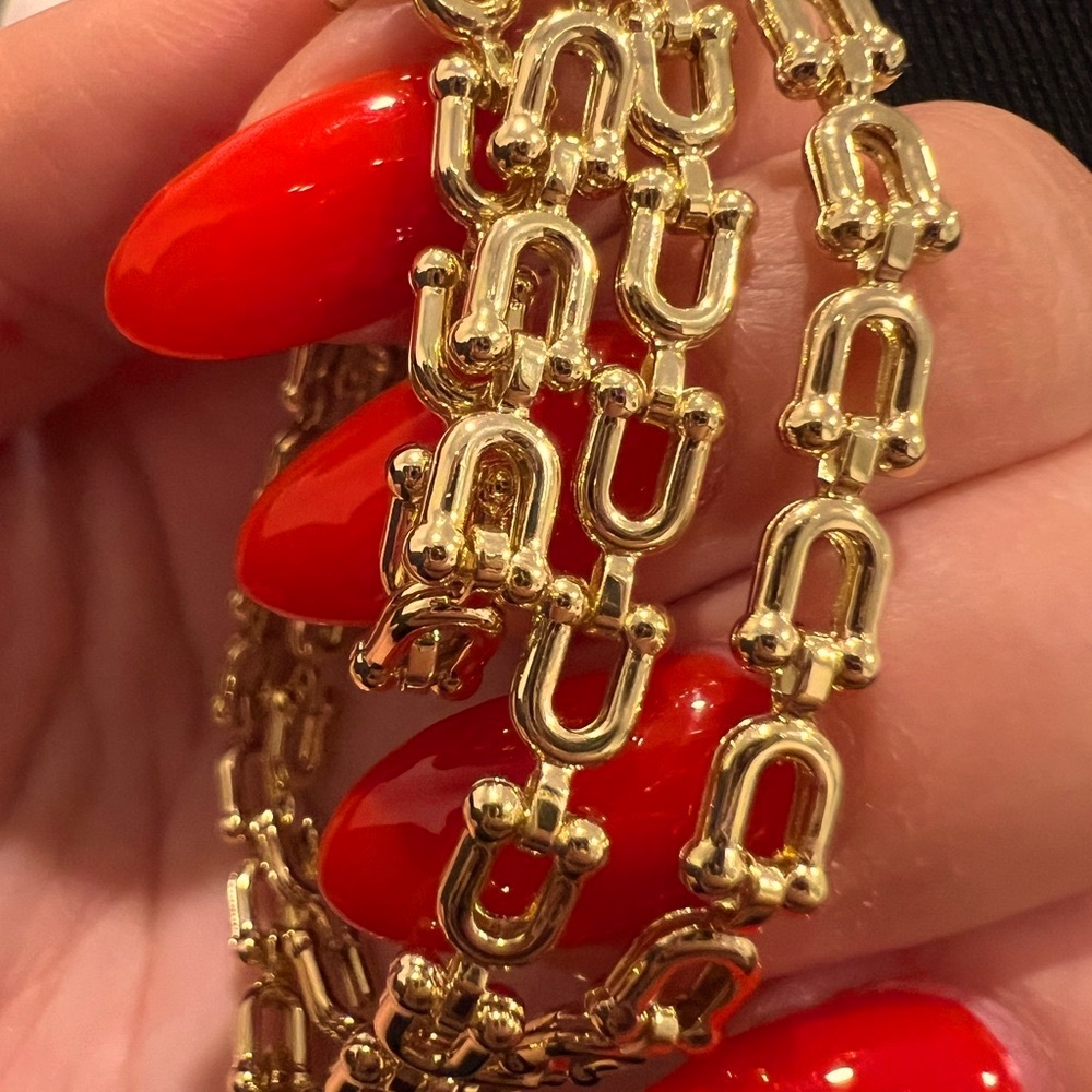 Gold Flat Link Necklace - image 2